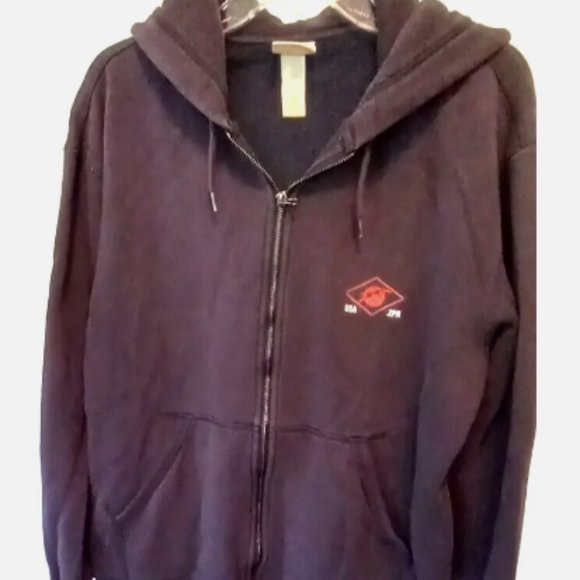Men's Hoodie Sz L Black Full Zip Sweatshirt Hand Pockets USA Japan Logo - Picture 2 of 11
